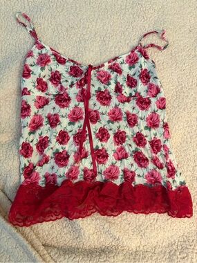 Banana Republic Floral Rose Lace-Trim Cami in White and Red